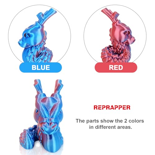 Image of Reprapper Dual Color Filament Coextrusion PLA Filament 1.75mm for 3D Printer, Multicolor Like Rainbow PLA, 2.2lbs (1kg), Silk PLA Red & Blue