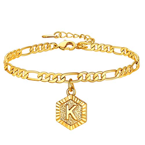 U7 Women's Anklets, Gold Plated 4Mm Chain Bracelet Plus Size Initial K Beach Anklets Figaro Anklets #TOP19