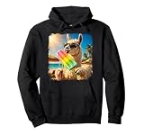 Funny Llama Eating Popsicle Summer Beach Animal Sunglasses Pullover Hoodie