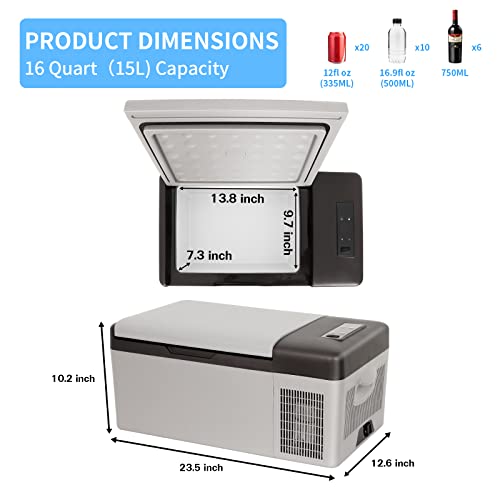 Weize 12 Volt Car Refrigerator, 16 Quart/15 L Portable Freezer Compressor Cooler, -4℉~68℉ Fast Cooling Rv Fridge, 24V Dc & 100/240V Ac For Car, Rv, Truck, Van, Boat, Camping, Travel (App Control) #TOP2