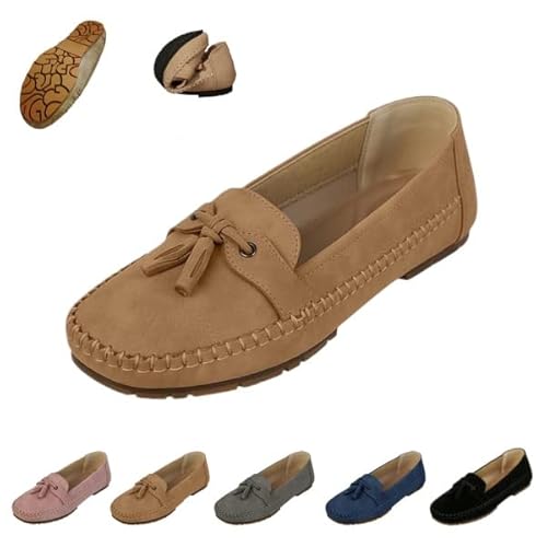 Women's Loafers Business Casual Flats Shoes Slip On Women Orthopedic Leather Shoes Loafers Wide Width Slip on Loafer (brown,24.0