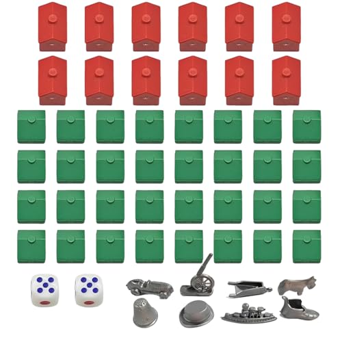 PQUELM Set De AmpliacióN Monopoly: 12 Hoteles Rojos Y 32 Casas Verdes De PláStico, Accesorios De Juego para Juegos De Mesa