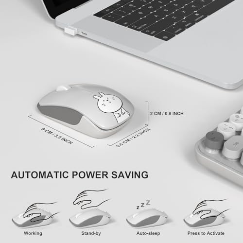 Image of FOPETT Wireless Keyboard and Mouse Cute Mouse and Keyboard 2.4G Wireless Keyboards with Colorful 68 Keys Typewriter Retro Round Keycap for PC, Laptop,Tablet,Computer Windows - Grey Colorful