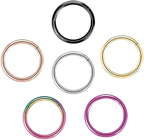 6pcs G23 Titanium Hinged Nose Rings Hoop 20 Gauge 7mm Nose Septum Clicker Segment Rings Cartilage Conch Tragus Helix Rook Hoop Earring Body Piercing Jewelry (20 Gauge, 7mm)
