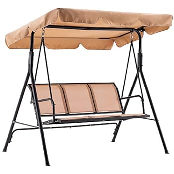 Alternative view of MCombo Outdoor Patio Canopy Swing Chair 3-Person, Steel Frame Textilence Seats Swing Glider, 4507 (Beige)