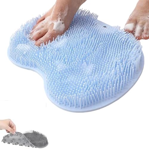 Tapis à récurer pour pieds de douche avec ventouses antidérapantes, brosse en silicone pour douche, nettoie, exfolie et masse les pieds, tapis de récurage pour spa des pieds pour peau lisse (bleu)