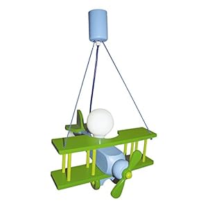 Waldi Leuchten – Lampadario a sospensione a forma di aereo, piccolo, colore: verde e blu, WAL-90114.0