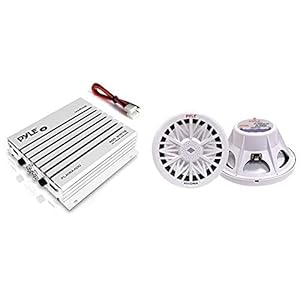 Pyle Hydra Marine Amplifier Upgraded Elite Series Black & PLMRW8 8-Inch Outdoor Marine Audio Subwoofer – 400 Watt Single…