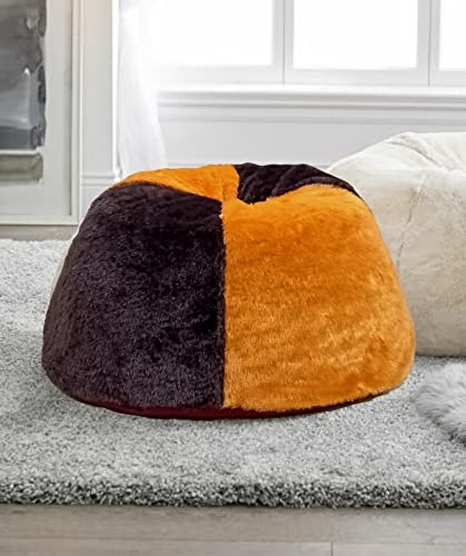 Image of Premium and Luxurious Fur Bean Bag Sofa Chair (Without Beans) (Brown and Yellow)