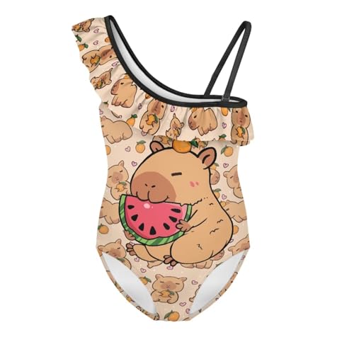Image of Ladybug Swimsuits for Girls 5-14 One Piece Bathing Suit Kids One Ruffle Shoulder Beach Sport Swimwear