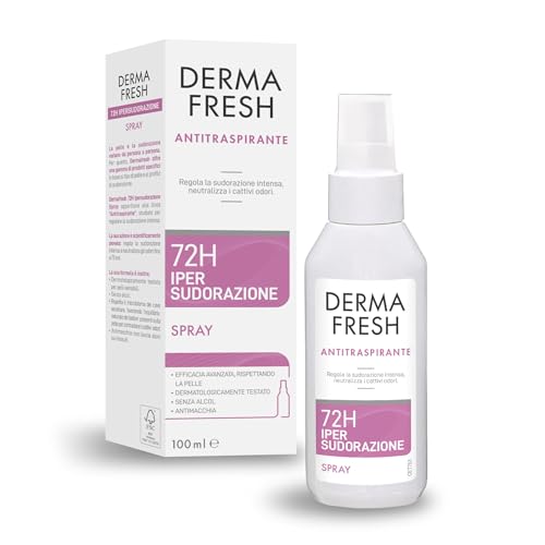 Dermafresh Ipersudorazione, Deodorante Antitraspirante Spray 100 ml, Efficace 72H, No Alcol, Antimacchia, Delicato sulla Pelle, Contro Sudorazione e Cattivi Odori, Dermatologicamente Testato