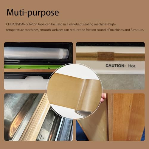 Image of Teflon Glass Cloth Tape,1''x 33ft x 0.18mm,PTFE Coated Fiberglass Adhesive Tape,High Temperature PTFE Tape for Vacuum Sealer Machine,Hand Impulse Sealers Insulation,Low Friction Tape,Squeak Resistant