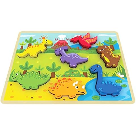 jumini Wooden Baby Puzzle Toy - Chunky Dinosaur Puzzle with 7 Colourful Dinosaur Pieces - for Children Toddlers 1 year 12 months+ Cover
