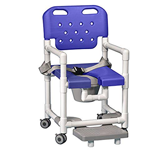 IPU ELT817 P FRSB Elite Shower Chair Commode with Footrest and Safety Belt for use Over existing Toilet, Bedside, and in The Shower (Blue)