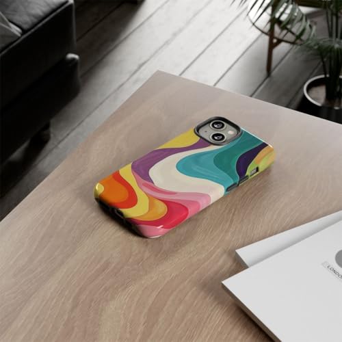 Coque rigide iPhone 14 motif abstrait groovy coloré et finition brillante multicolore