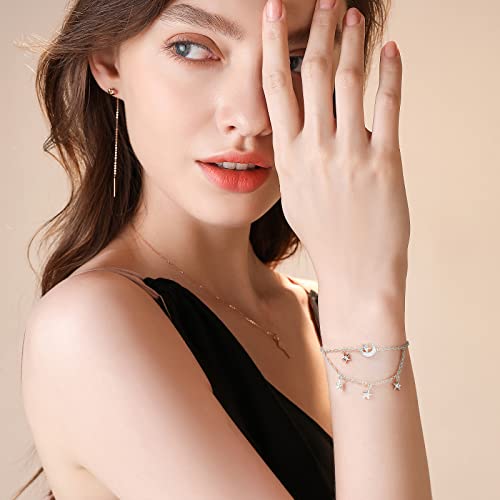 Mesovor Dainty Moon Star Link Bracelet, 16K Gold Plated Adjustable Link Chain | Sparkling Zirconia Bracelet for Women4