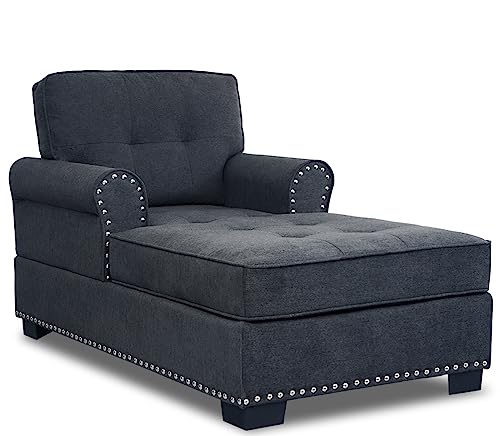 Chaise Lounge Indoor Sleeper Sofa Bed Chair 59´´ Modern Upholstered Dark Grey Lounge Chair for Bedroom Living Room with Rivets