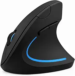 Mouse Ergonômico Vertical Sem Fio – Conexão Dupla Bluetooth 5.1 + 2.4G, Recarregável 500 mAh, 2400 DPI Ajustável, 6 Botões, RGB Multicolor, Compatível com Windows/macOS/Linux (destro)