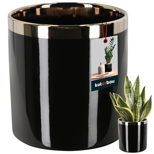 KOTARBAU® Blumenübertopf Schwarz & Gold Moon Höhe 13 cm ⌀ 13 cm Blumentopf Gross Keramik glasiert Übertöpfe für Zimmerpflanzen Plant Pot für Wohnzimmer