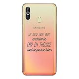 ZOKKO Coque Samsung A60 Un Jour j'irai Vivre en théorie Car en théorie Tout Se Passe Bien - Souple Transparente Encre Noir