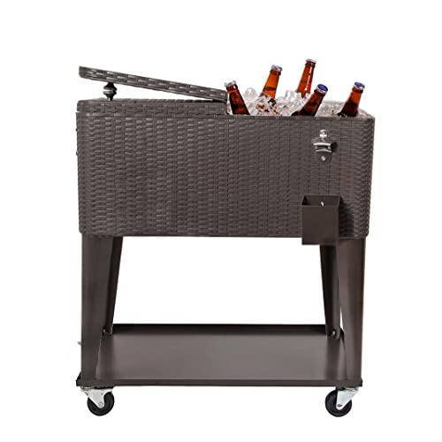 80 Quart Rolling Patio Cooler Ice Chest Beverage Cart, Party Drink Beverage Bar with Wheels with Shelf & Bottle Opener, Portable Outdoor Backyard Patio Deck Ice Tub Trolley - Image 6