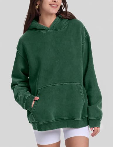 Image of FAIABLE Womens Oversized Acid Wash Hoodie Unisex Heavyweight Fleece Cotton Hoodies Vintage Washed Sweatshirt for Women
