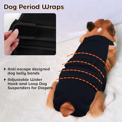 Image of QBLEEV Female Dog Diapers with Adjustable Suspenders - Washable Sanitary Panties for Dogs in Heat or Incontinence, Escape-Proof Reusable Pet Period Underwear Onesie for Small to Large Breeds