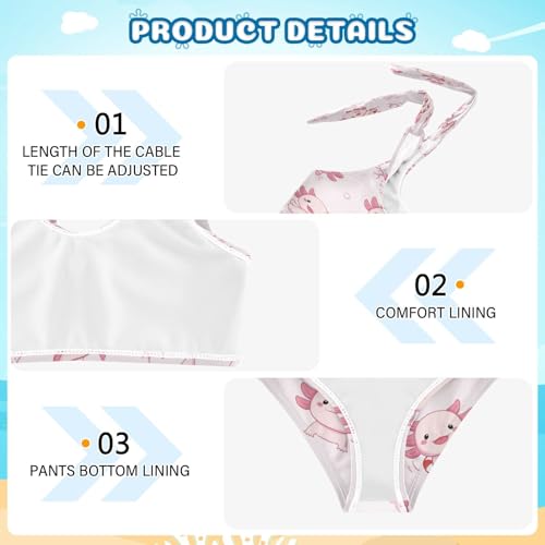Image of Cute Kawaii Little Axolotl Girls Swimsuit Bikini Set Beach Sport Tankini 2-Piece Swimsuit 11-12T