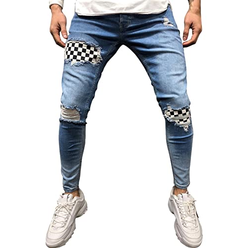 Maiyifu-GJ Men's Ripped Stretch Skinny Jeans Destroyed Patches Tapered Leg Jean Pattern Distressed Slim Fit Denim Pants