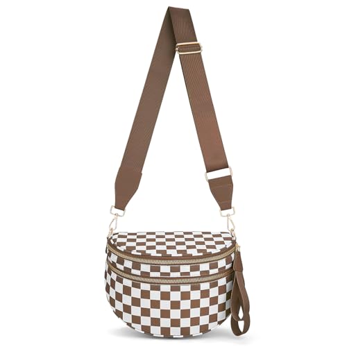 Image of Lushandy Bum Bag Checkered Crossbody Bag Mom Everyday Purse | Roomy Space, Wipe Clean, Wide Strap