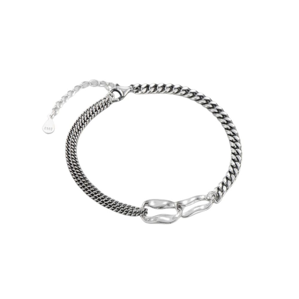 Armband Damen Silber,S925 Silber Armband Silber Doppelring Anhänger Schlangenkette Nähte Silberarmband Armreif Mit Verstellbarer Silberkette Glücksschmuck Für Frauen
