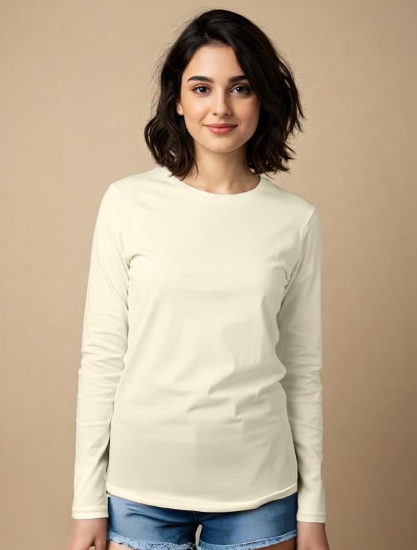 Image of JUNEBERRY Cotton Round Neck Regular Fit Solid Core Full Sleeve T-Shirt Combo for Women & Girls (Pack of 2) (Available Colors: Black, White, Navy, Green,Swanwhite & Cork)