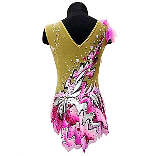 FWEBGW Mouwloos ritmische gymnastiek turnpakjes voor dames en meisjes, turnpakje spandex, hoge elasticiteit, handgemaakte wedstrijddans, roze, 8 jaar - Image 3