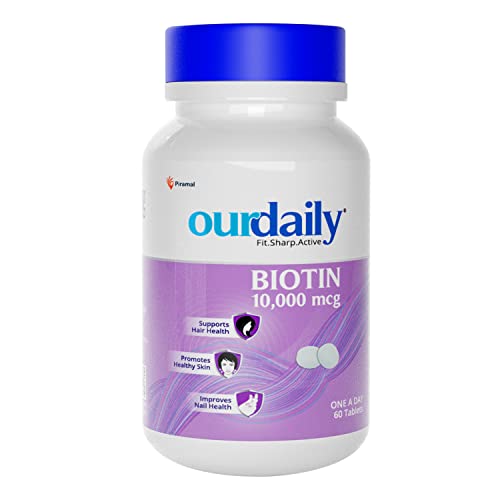 Ourdaily Biotin tablets- 10000mcg Vitamin B7 | Biotin Supplement for Stronger Hair, Glowing Skin & Nail Growth| 60 Tablets