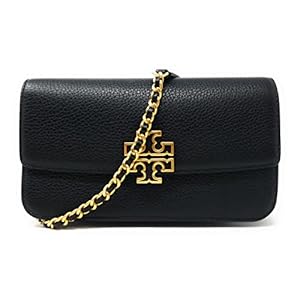 Tory Burch Women’s Britten Chain Wallet with Wristlet (Pebbled Leather, Black)