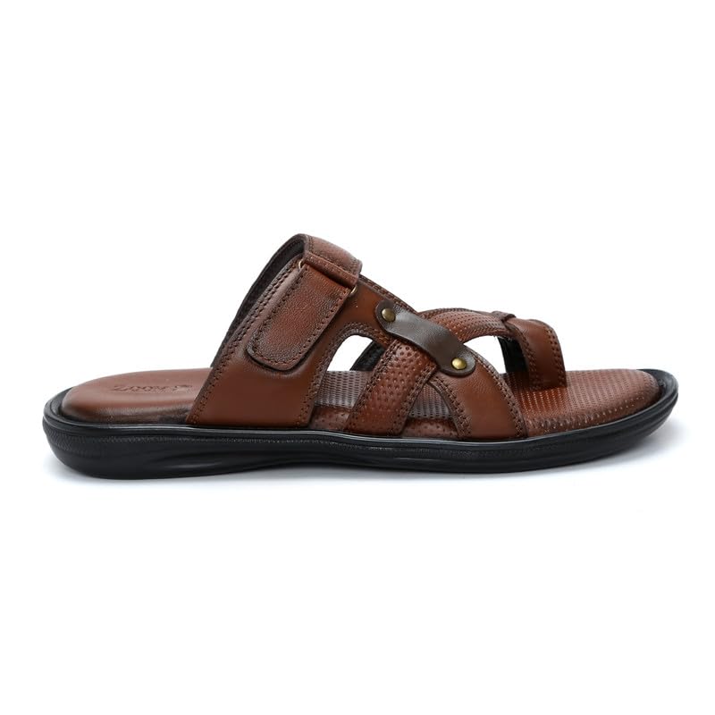 Image of Zoom Shoes Genuine Leather Casual Toe Ring Slippers For Men | Anti-slip Sole & Cushioned Insole For Everyday Comfort
