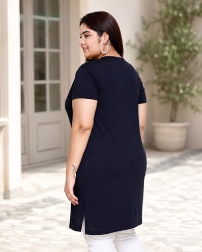 Image of In Love Women's Printed Cotton Plus Size Longline T-Shirt with Pockets | Cotton fabric - soft longline T-shirt with easy plus-size fit