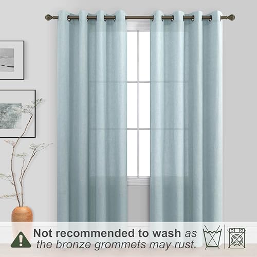 KOUFALL Coastal Beach Summer Curtains for Living Room,Ocean Decor Sea Themed Colored Match Wall Airy Semi Sheer Linen Curtains for Bedroom Dining Room 84 Inch Length 2 Panels,Seafoam Blue Mint Green - Image 2