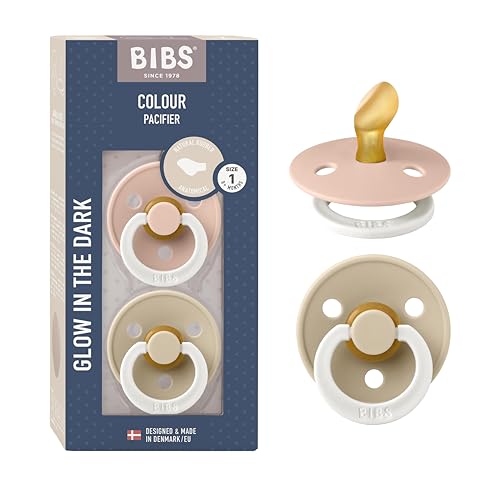 BIBS Pacifiers 0-6 Months | 2-Pack Soothers | Anatomical Nipple | BPA-Free Natural Rubber | Made in Denmark | Blush Glow/Vanilla Glow Colour Pacifier