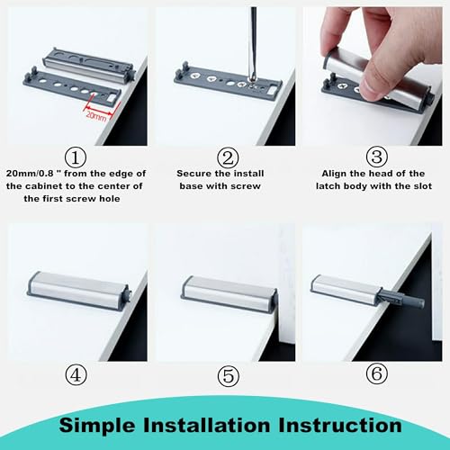 Mooche 10 Stück 11,8cm Magnetische Drucköffnungs-Verschlüsse, SUS304 Edelstahl Federklappen-Druckverschluss, Klebeversion zum Öffnen von Türen