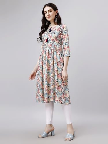 Image of OBF Women's Rayon Printed Anarkali Kurti Multicolour