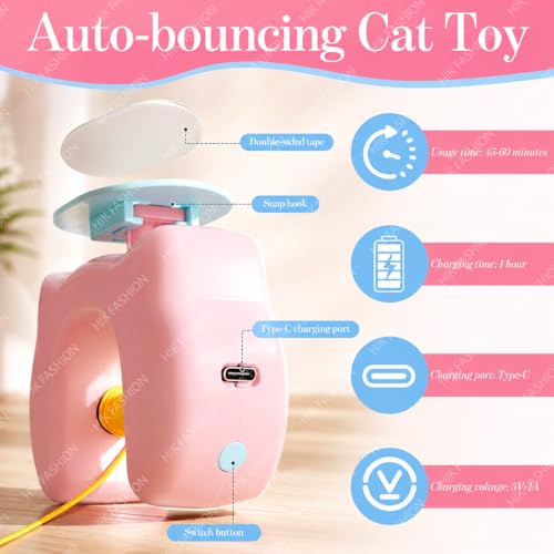 Image of Cat Toys Interactive, Kitten Hanging Toys for Indoor Cats with 1*Caterpillar Automatic Door Frame Cat String Toy for Bored Indoor Adult Cats,Detachable,Rechargeable Design Multicolour (BLUE)