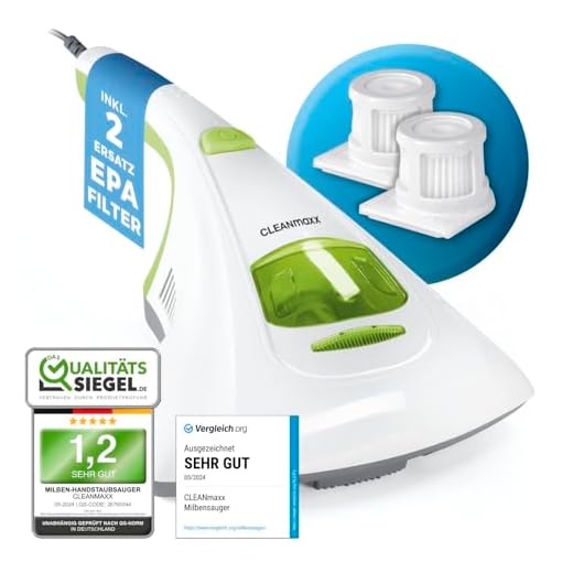 CLEANmaxx Milben-Handstaubsauger | Matratzenreiniger mit starker Saugkraft, sterilisiert Oberflächen mit UV-C Licht | Vernichtet bis zu 99,9% Aller Milben [300W]