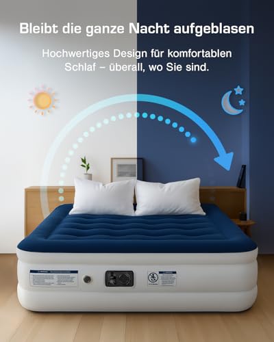 Active Era Luxus Luftbett 2 Personen, Luftmatratze selbstaufblasend mit eingebauter elektrischer Pumpe & integriertem Kissen, Aufblasbare Matratze für Camping & Gästebett - 203 x 152 x 56cm – Bild 3