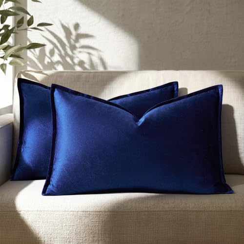 GIGIZAZA Royal Blue Velvet Lumbar Throw Pillow Covers 12x20 Inch Pack of 2