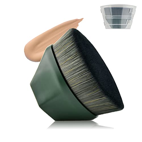 Foundation Brush,Flat Top Hexagon Kabuki Face Makeup Brushes for Blending Liquid Cream Flawless Loose Powder Cosmetics Makeup Tool,Brochas de Maquillaje with Protective Case.(Green)