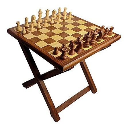 Image of Bros Moon Wooden Folding Best Chess Board Cum Table with Professional Pieces with Under Drawer Fittings for Pieces 12 inchx 12 inch inches (Chess Royalle, 12 Inches)