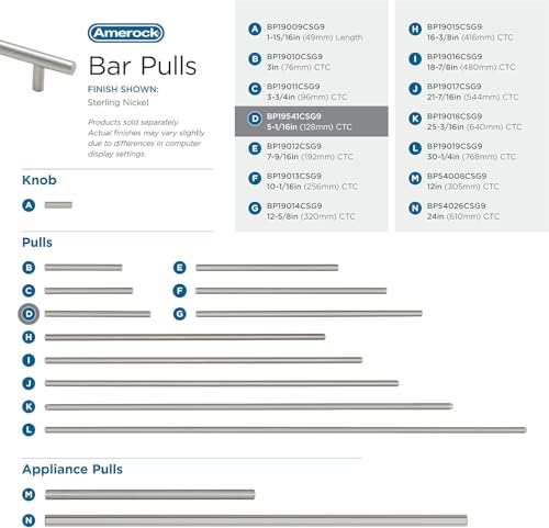 Image of Amerock 10 Pack 5-1 /16 inch Bar Pulls Sterling Nickel Drawer Pull | 5-1 /16 inch (128mm) Center-to-Center Mounting Distance and 7-3 /8 inches Overall Length, Durable Carbon Steel Cabinet Hardware