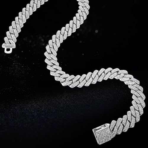Mens Cuban Link Chain Iced Out Miami Cuban Necklace/Bracelet |14mm Silver & Gold Plated Chains | Bling Diamond Hip Hop Jewelry For Men Women - Image 5