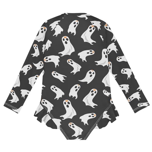 CaTaKu Girls One Piece Swimsuit Ghosts Funny Black Toddler Bathing Suit Long Sleeve UPF 50+ Rash Guard Swimwear 3-12Y2